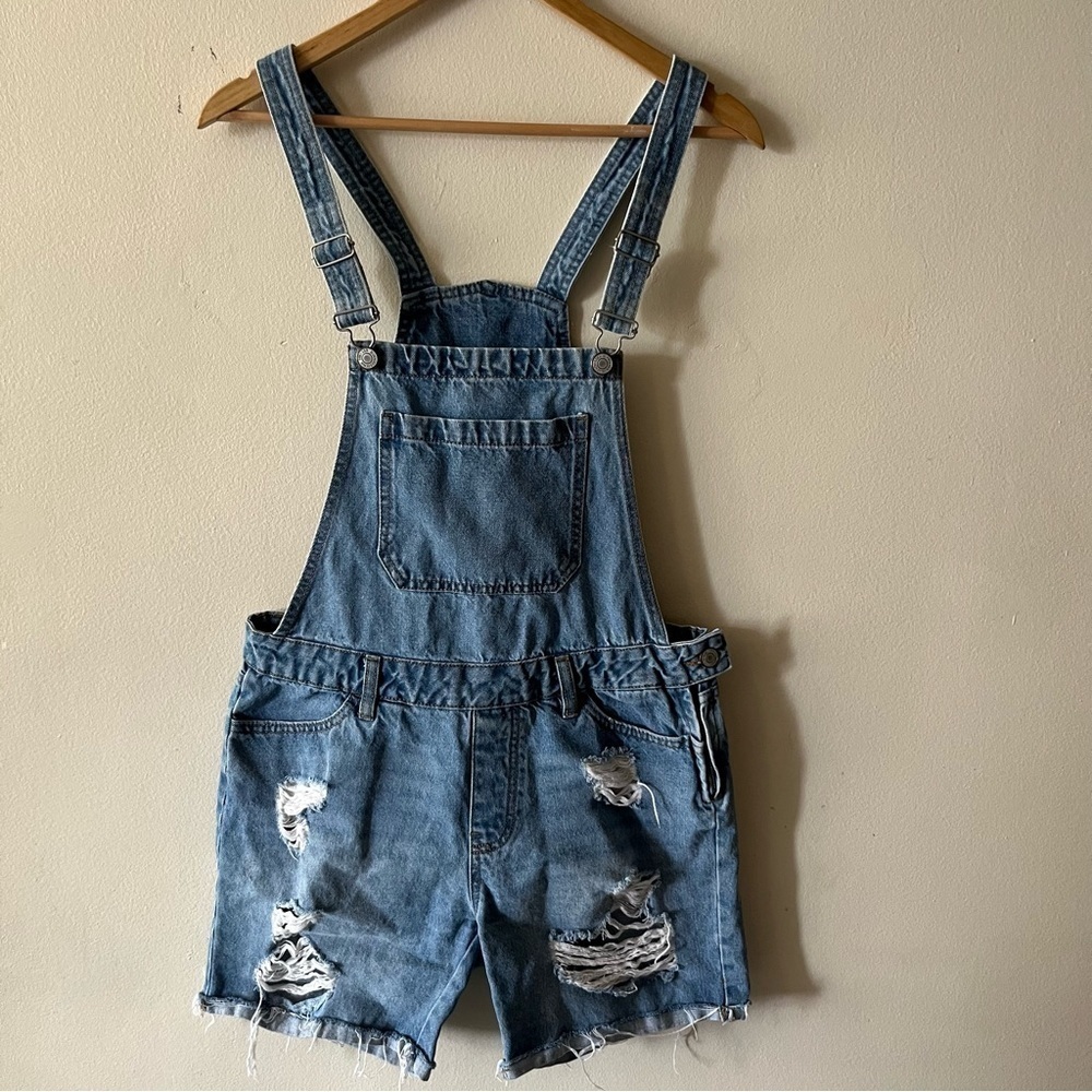 Bluenotes Medium Wash Denim Distressed Shortalls Women's Size Small